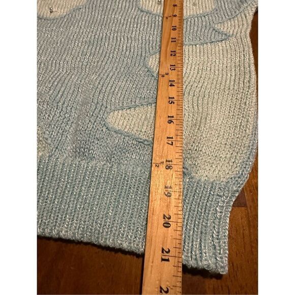 Vintage Christine Womens Embellished Pearls Teal Short Sleeve Sweater Size Small - Picture 8 of 8